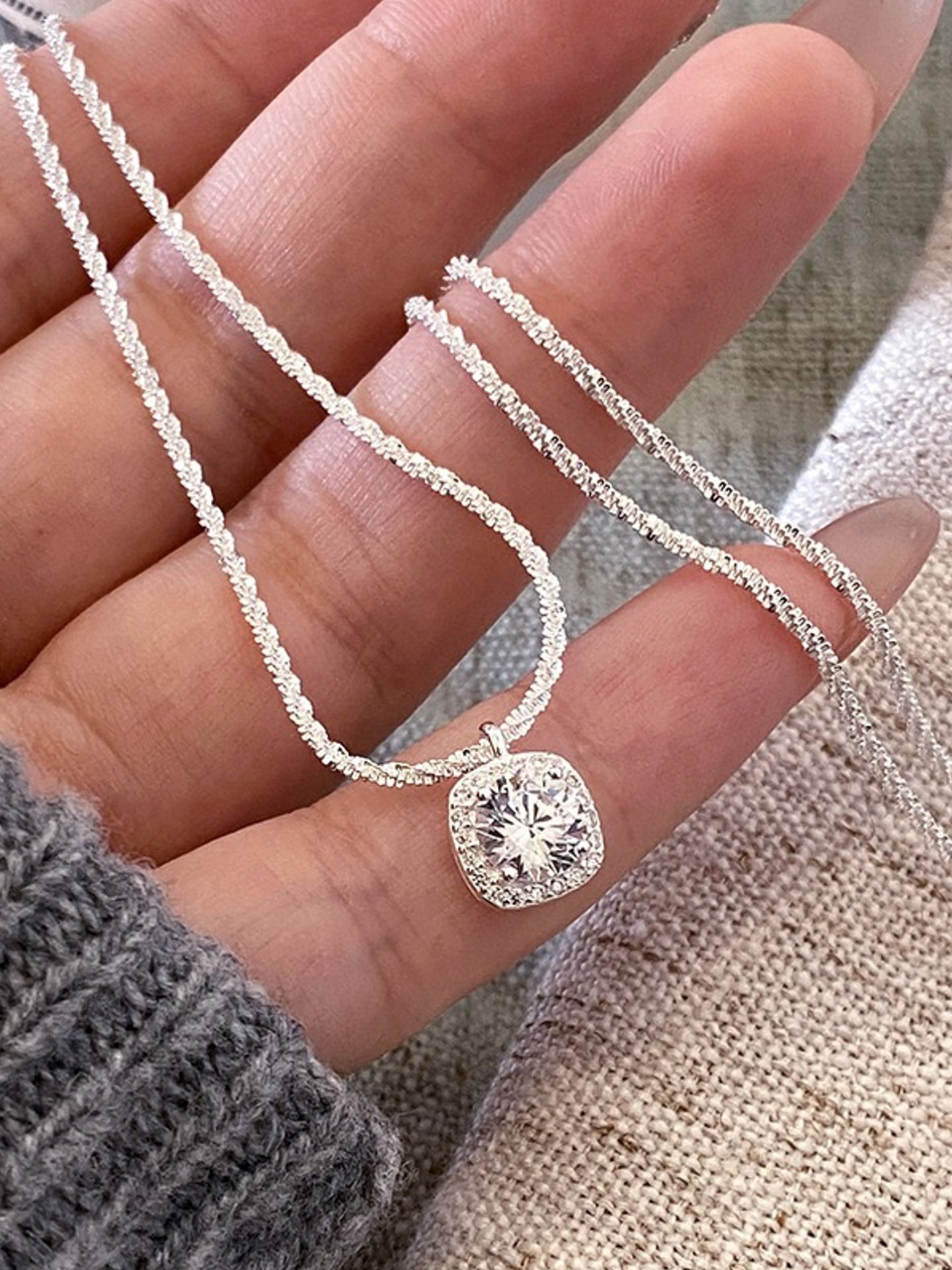 SUGAR CUBE SILVER NECKLACE