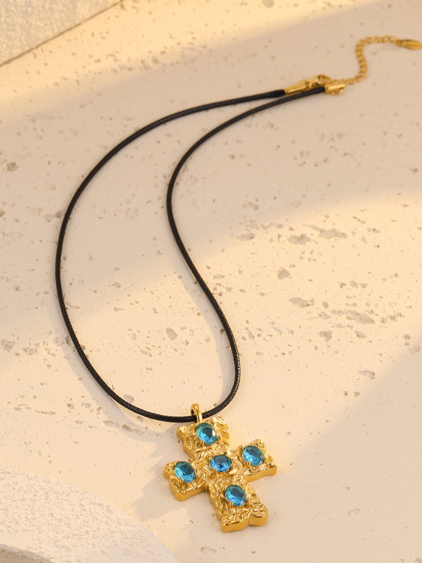 LEATHER ROPE CROSS NECKLACE