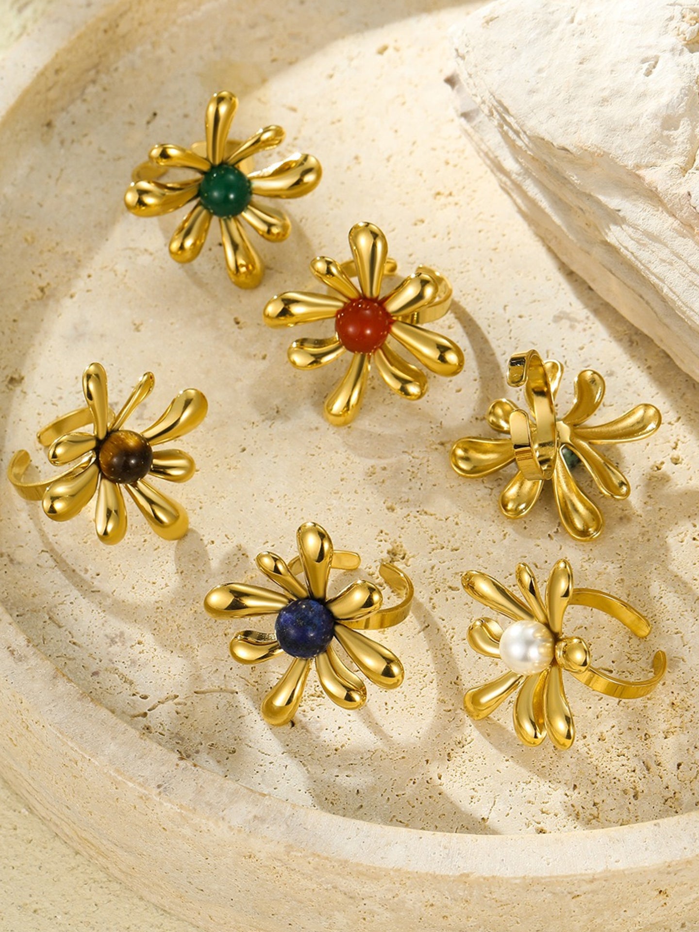 GEMSTONE PETAL RING