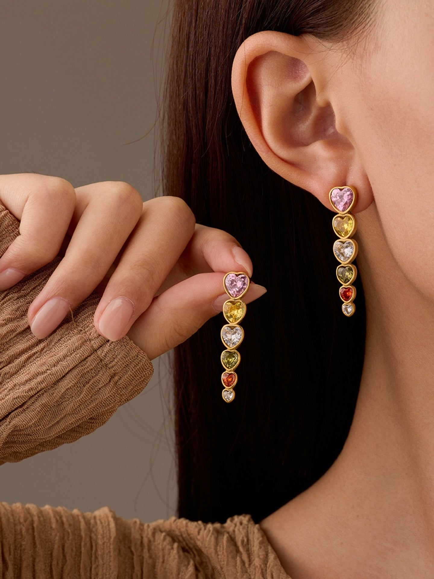 HEART ZIRCON FRINGE EARRINGS