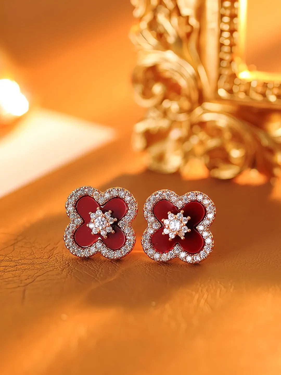 PINK FOUR LEAF CLOVER EARRINGS
