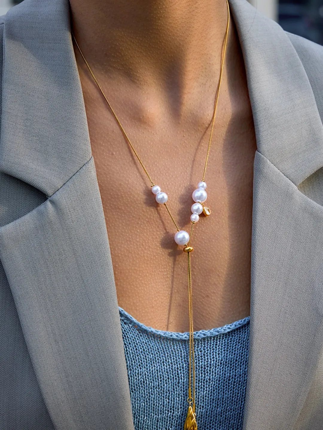 FAUX PEARL TASSEL NECKLACE