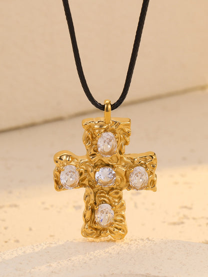 LEATHER ROPE CROSS NECKLACE