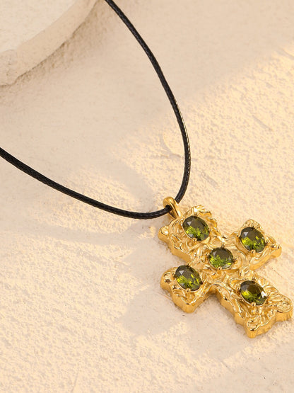 LEATHER ROPE CROSS NECKLACE