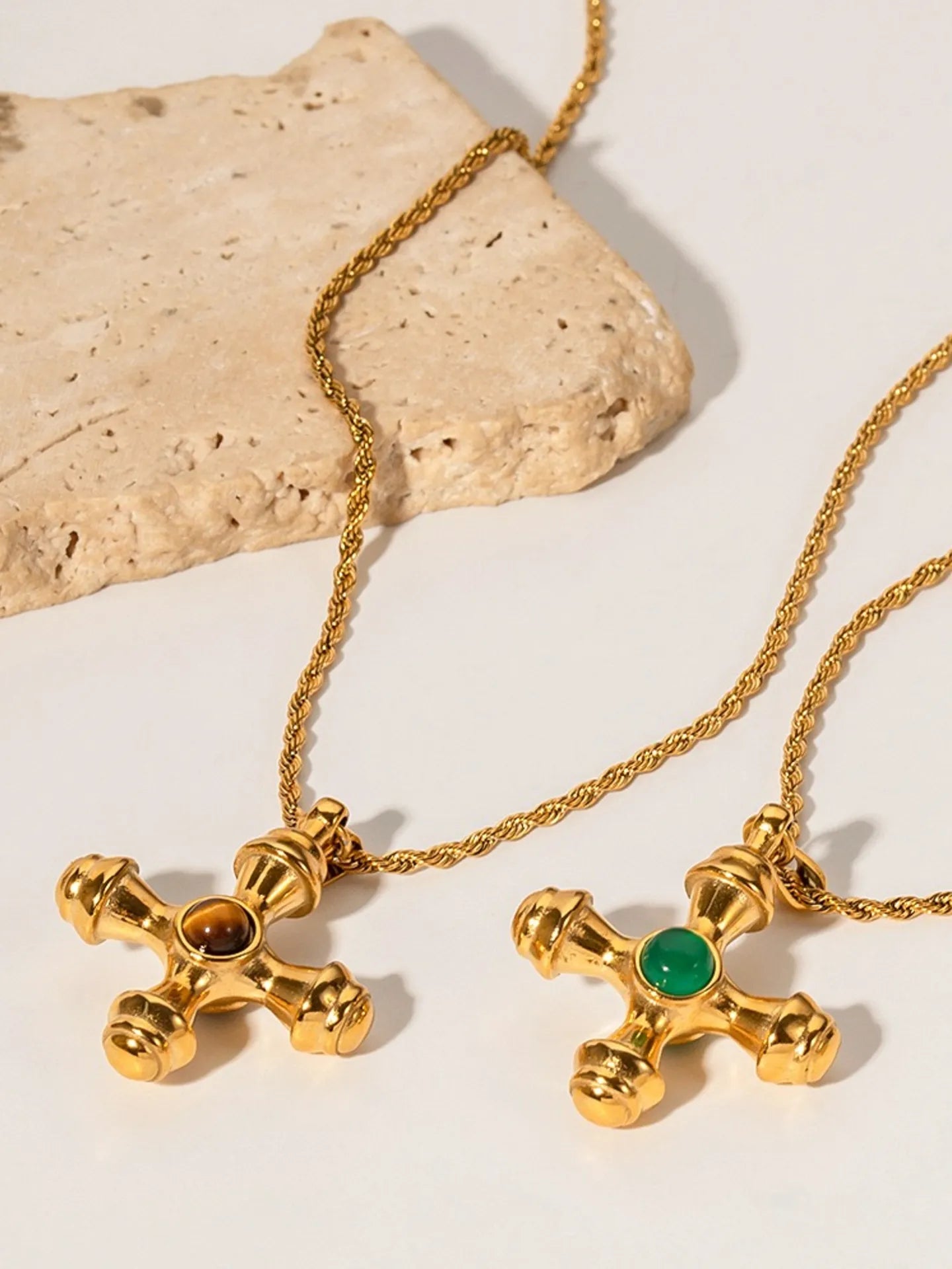 CROSS TIGER EYE STONE NECKLACE