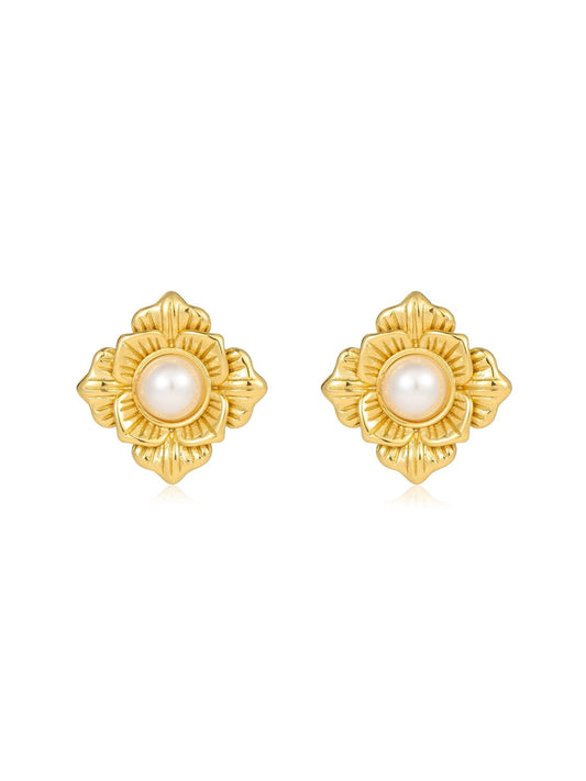 3D FLORAL PEARL EARRINGS