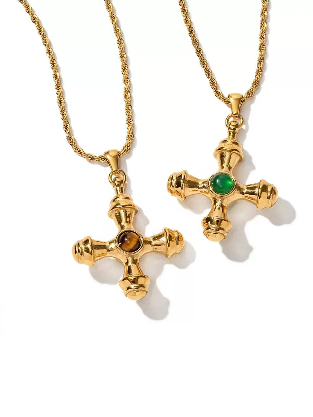 CROSS TIGER EYE STONE NECKLACE