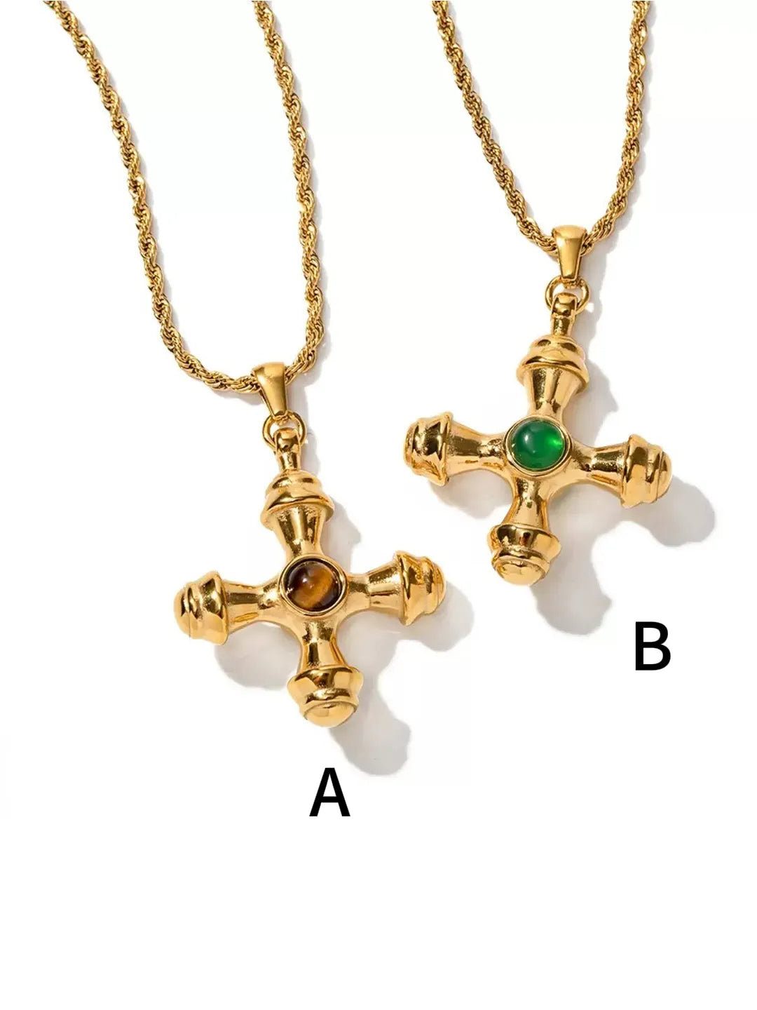 CROSS TIGER EYE STONE NECKLACE
