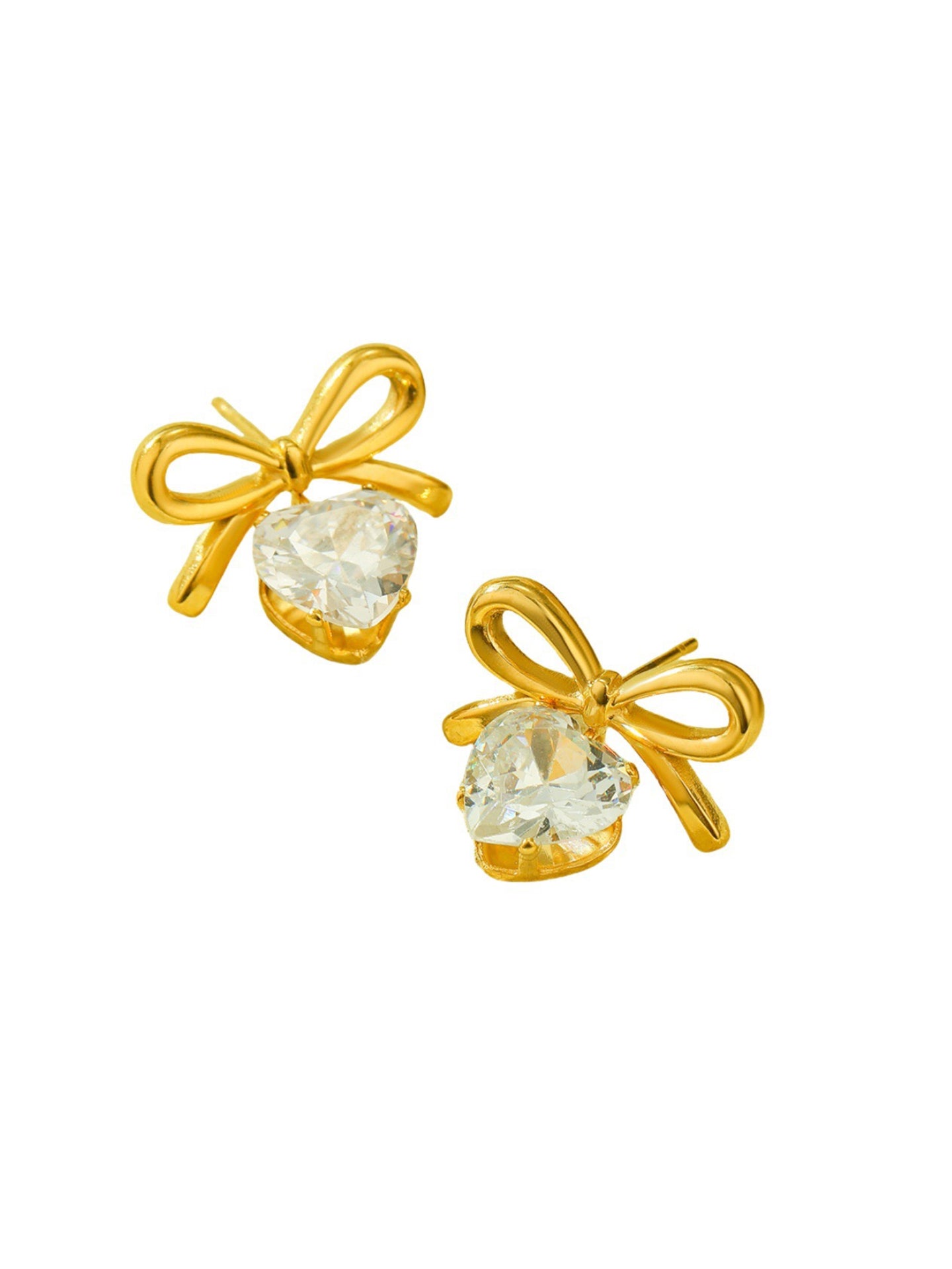 HEART ZIRCON BOW EARRINGS