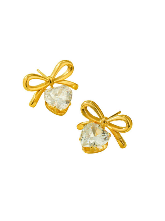 HEART ZIRCON BOW EARRINGS