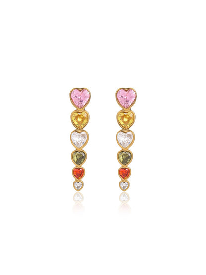 HEART ZIRCON FRINGE EARRINGS