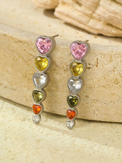 HEART ZIRCON FRINGE EARRINGS