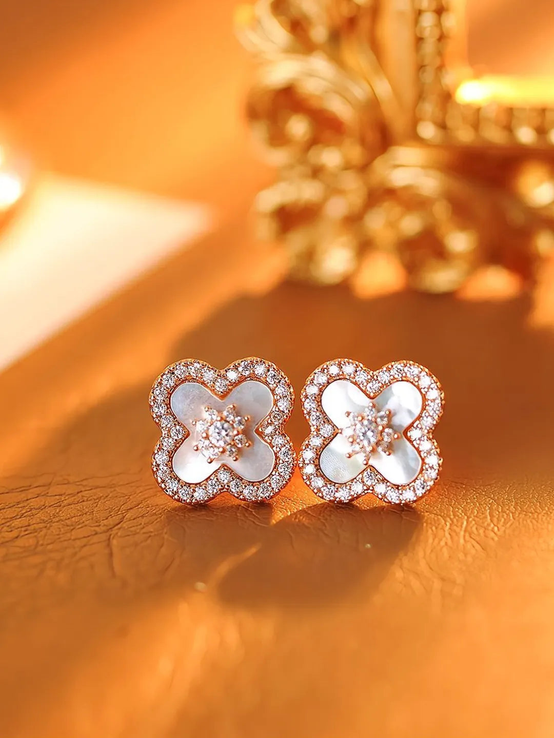 PINK FOUR LEAF CLOVER EARRINGS