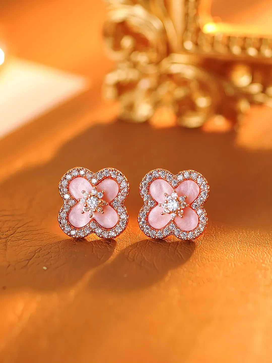 PINK FOUR LEAF CLOVER EARRINGS